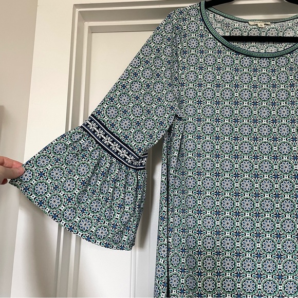 Max Studio Knit Shift Dress Medallion Border Print in Navy Blue/Green - Size L - Picture 3 of 7